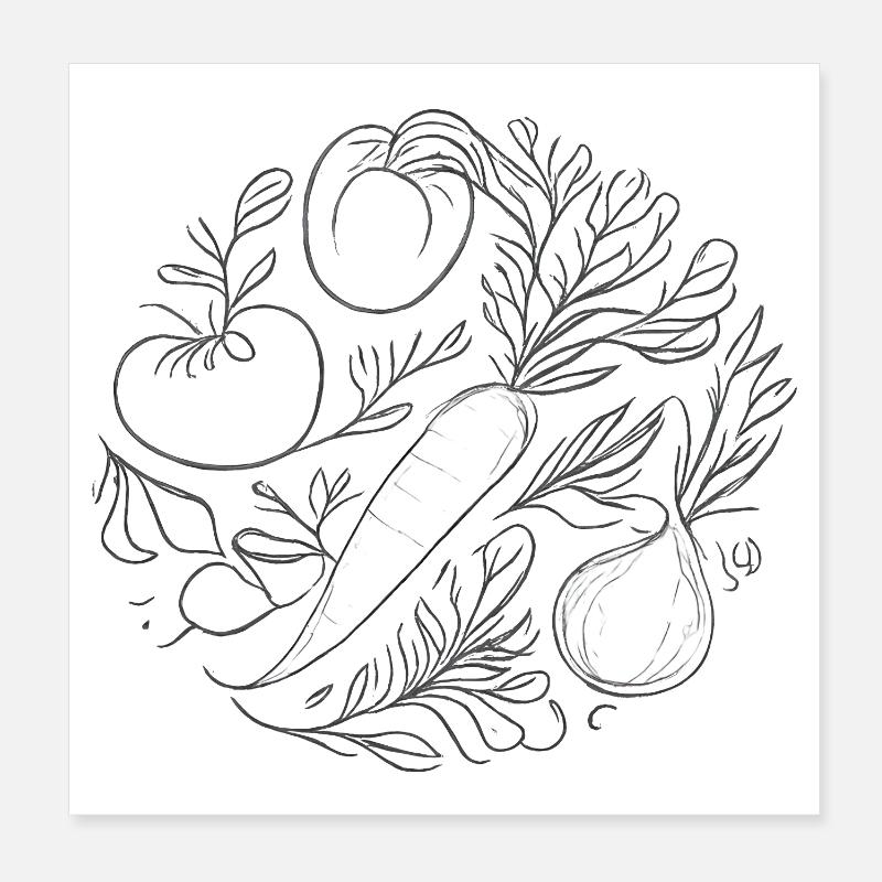 Botanical Vegetable Lineart Poster 8" x 8" (20x20 cm)
