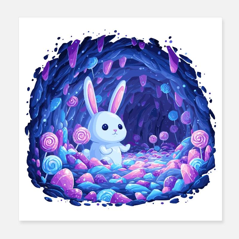 Blue Rabbit in the Crystal Forest Poster 8" x 8" (20x20 cm)