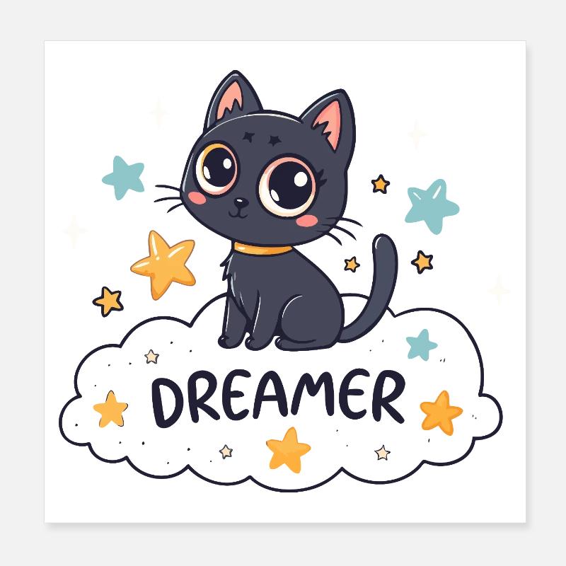 Starry dreamy cat on cloud Poster 8" x 8" (20x20 cm)