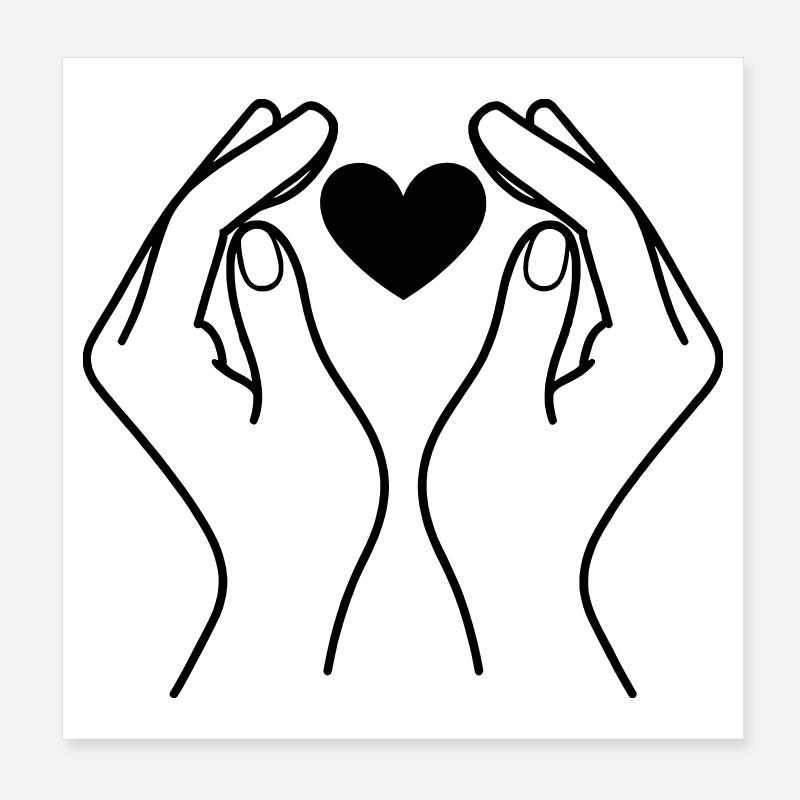 Hands Holding Heart Minimal Line Art Design Poster 20x20 cm