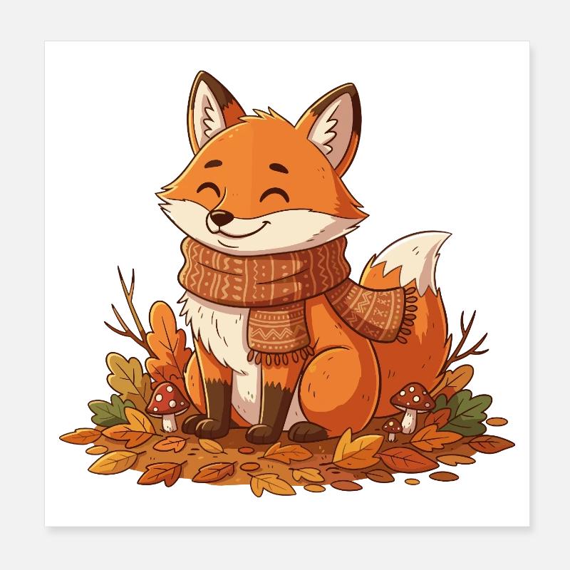 Renard automnal avec écharpe Poster 20 x 20 cm
