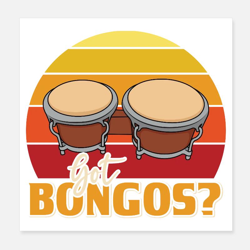 Got Bongos Retro Sunset Percussion Music Design Poster 8" x 8" (20x20 cm)