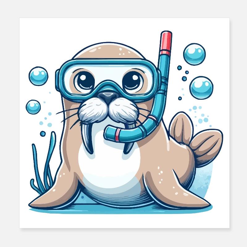 Phoque sous-marin avec lunettes de plongée Poster 20 x 20 cm