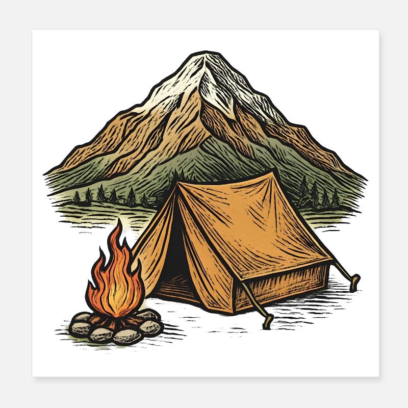 Bergcamping Zeltabend Poster 20x20 cm