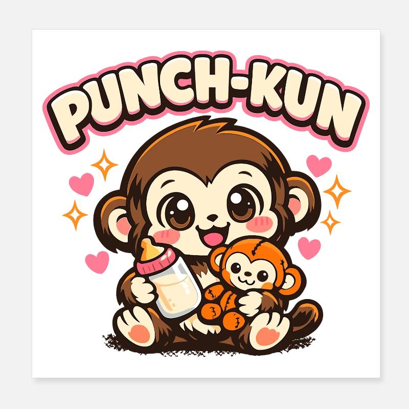 Monkey Punch - Kawaii Poster 8" x 8" (20x20 cm)