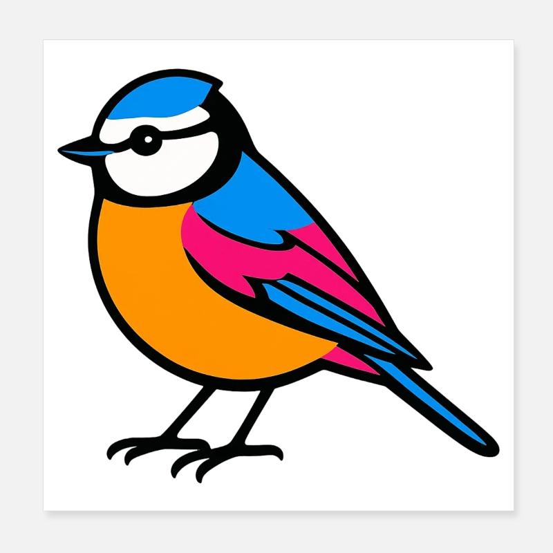 Mésange Bleue Flat Design Minimalist Poster 20 x 20 cm