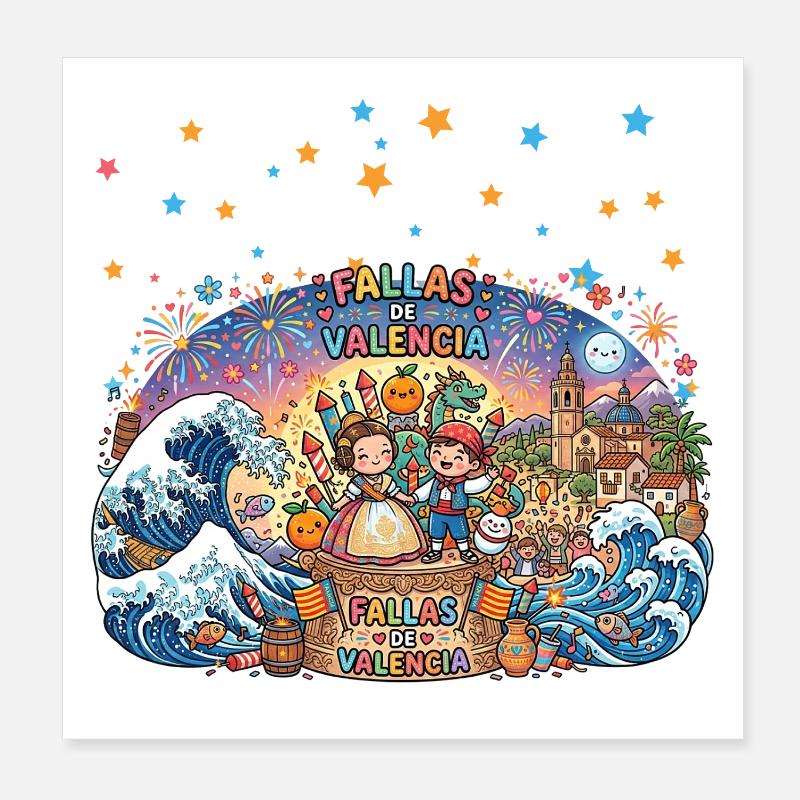 Fallas De Valencia Party Mascleta Poster 8" x 8" (20x20 cm)