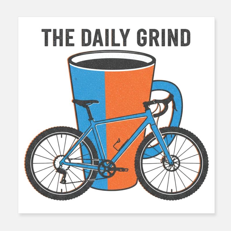 The Daily Grind Risograph Bike Coffee Art Poster 8" x 8" (20x20 cm)