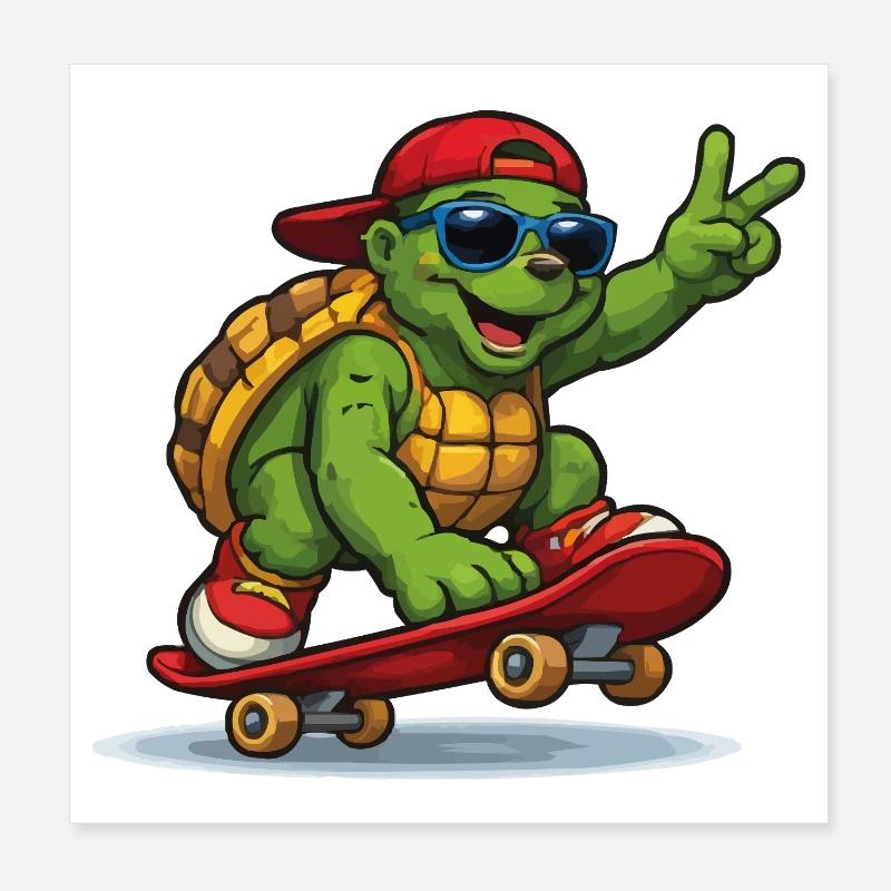 Tortue sur skateboard avec style Poster 20 x 20 cm