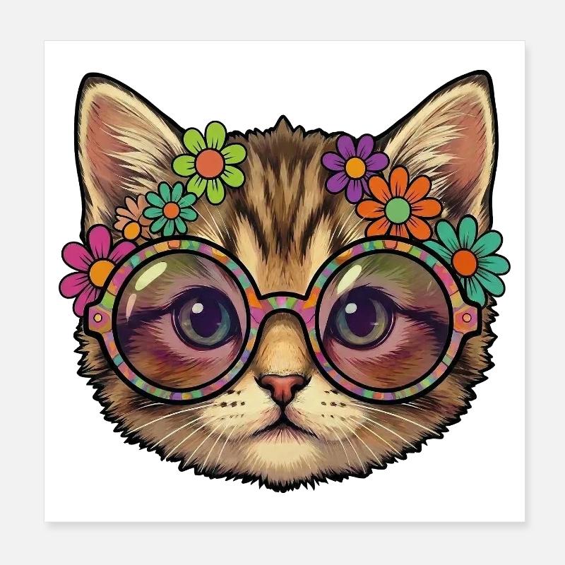 Chaton hippie Poster 20 x 20 cm