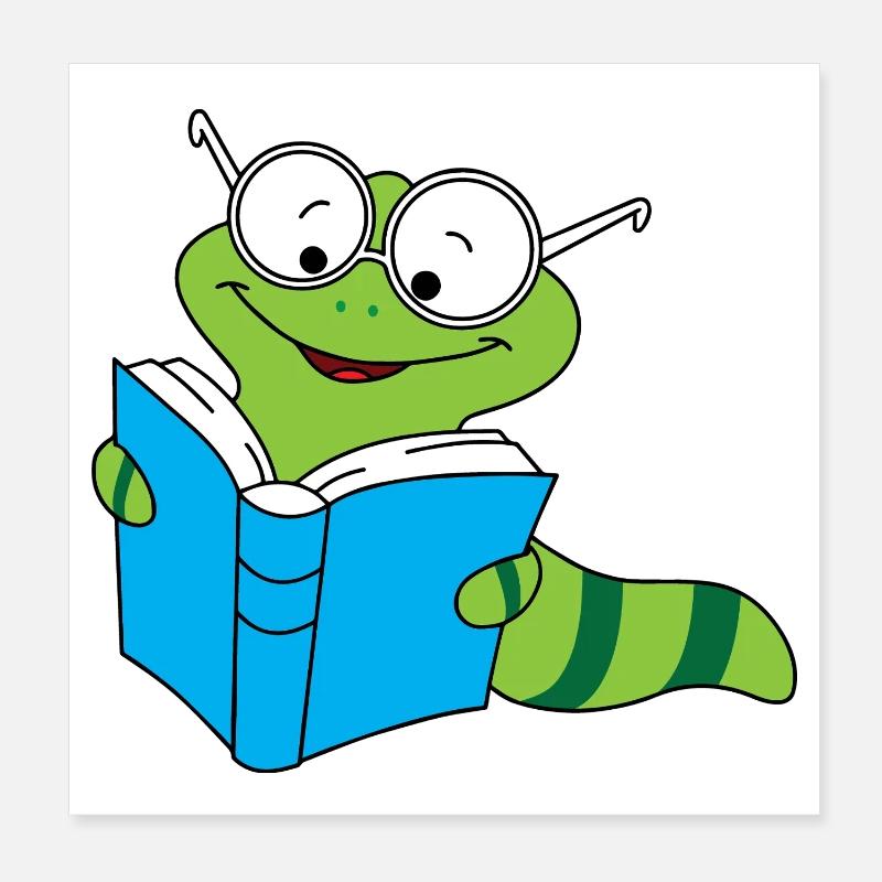 Nerd de bibliothèque lisant des livres Vers de terre Poster 20 x 20 cm