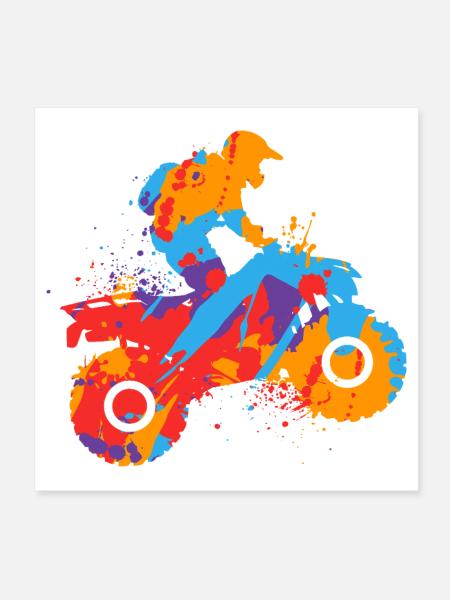 Quad 4 Wheeler Kids Men Boys ATV - Poster 8" x 8" (20x20 cm) - white - Front