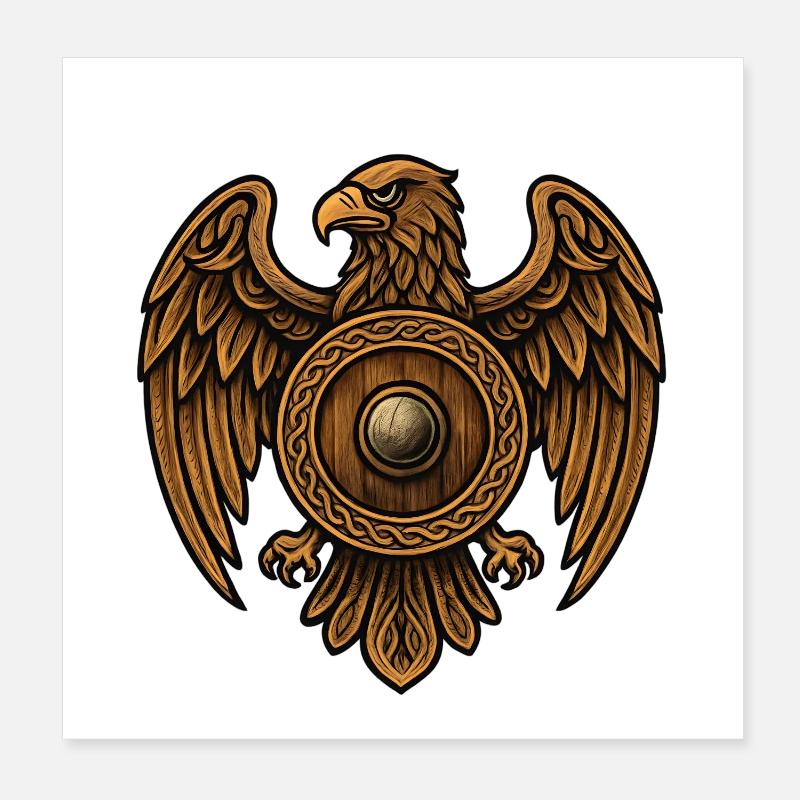 Golden Eagle Round Shield Poster 8" x 8" (20x20 cm)