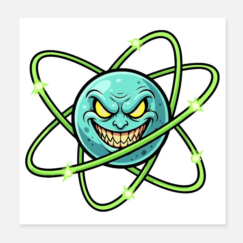 Grimmiger Mond mit Atomring Poster 20x20 cm