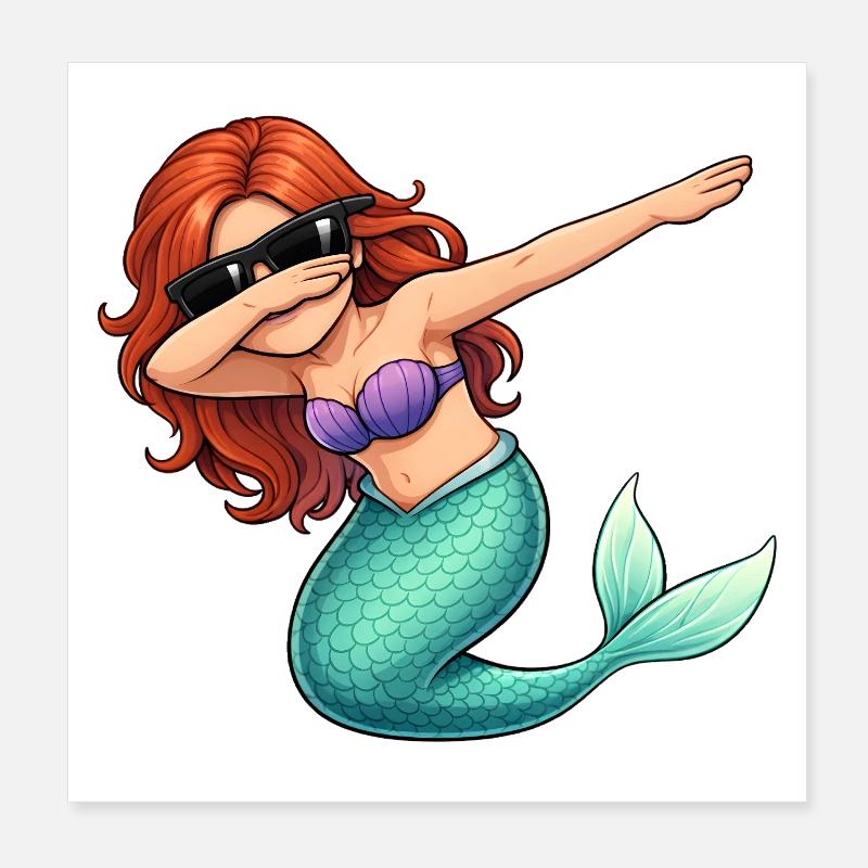 Dabbing Mermaid Poster 8" x 8" (20x20 cm)