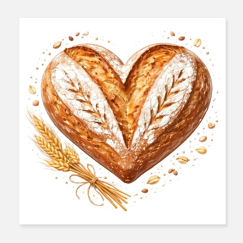 Herz Brot Backen Sauerteig Bäcker Design  Poster 20x20 cm