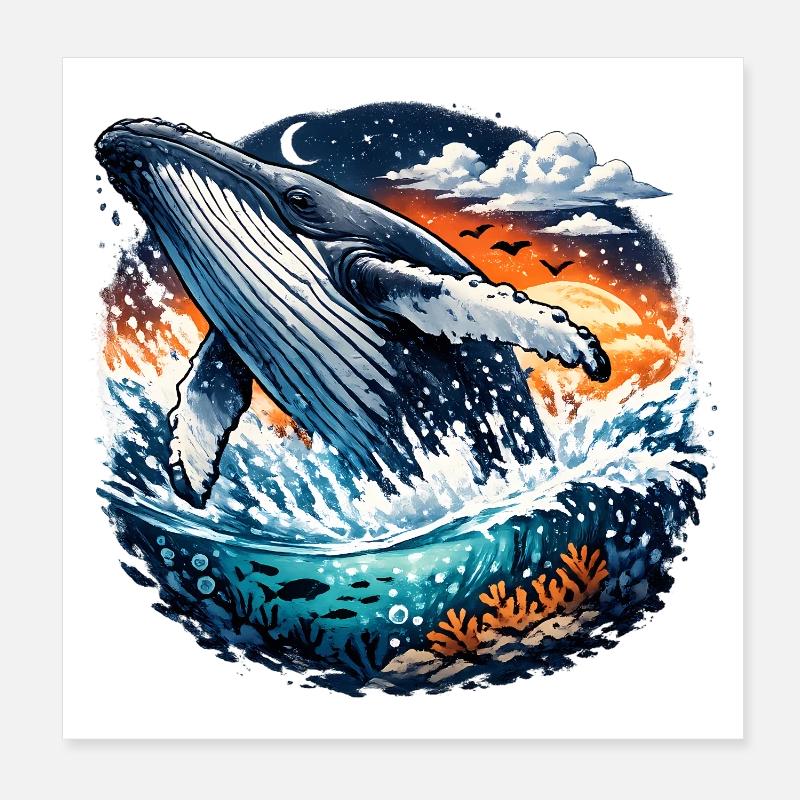 Fantasme du saut de baleine de mer du soir Poster 20 x 20 cm