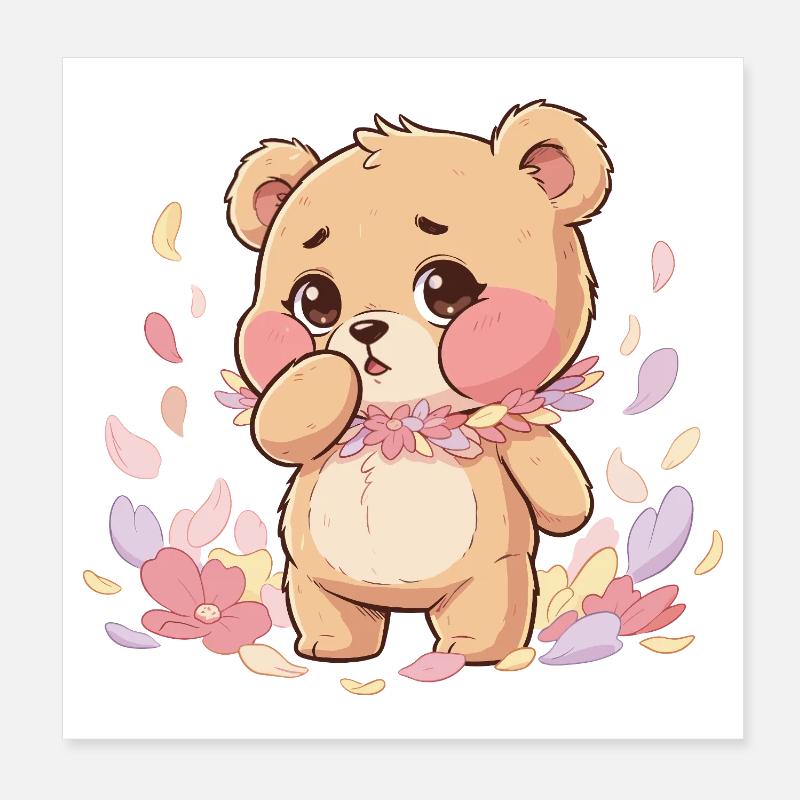 Ours délicat avec une couronne de fleurs Poster 20 x 20 cm