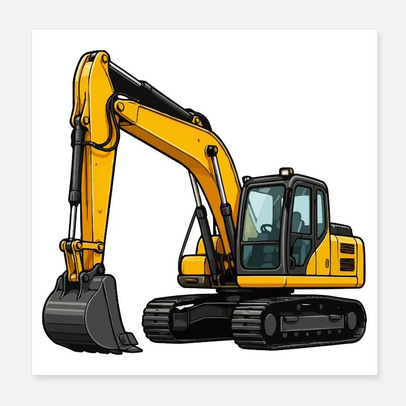 Yellow excavator on construction site Poster 8" x 8" (20x20 cm)