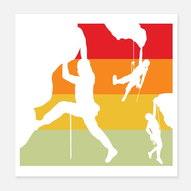 Retro Sunset Climber Silhouettes Poster 8" x 8" (20x20 cm)