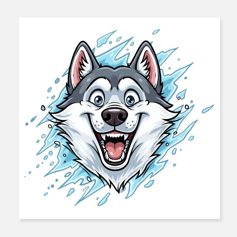 Cheerful Wolf Mascot Watersplash Poster 8" x 8" (20x20 cm)