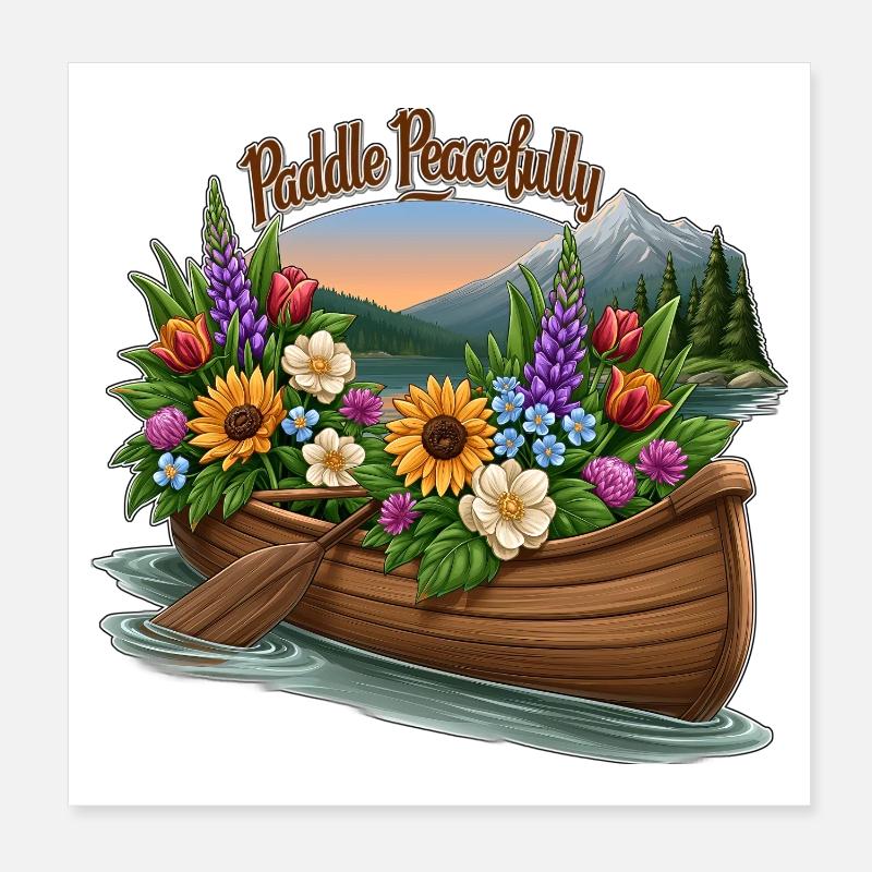 Paddle Peacefully Canoe Filled with Wildflowers on Poster 8" x 8" (20x20 cm)