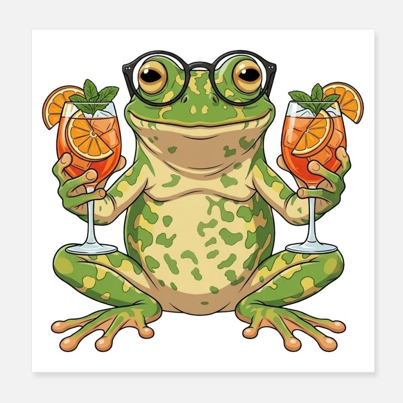 Frog with cocktail glasses Poster 8" x 8" (20x20 cm)