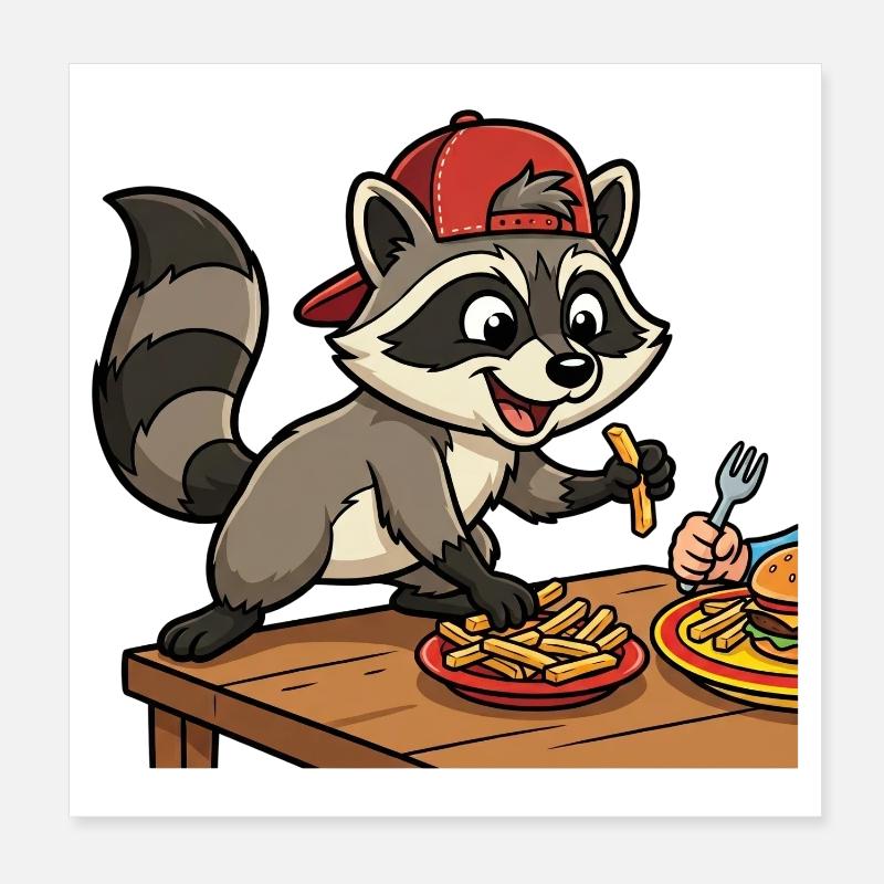 Pommesdieb: Lustiges Racoon Motiv Kinder Poster 20x20 cm