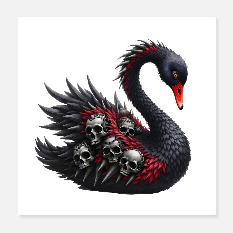 Schwarzer Schwan mit roten Totenköpfen Poster 20x20 cm