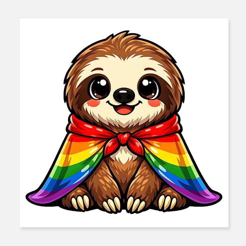 Faultier Sloth Pride Regenbogen-Umhang LGBTQ Poster 20x20 cm
