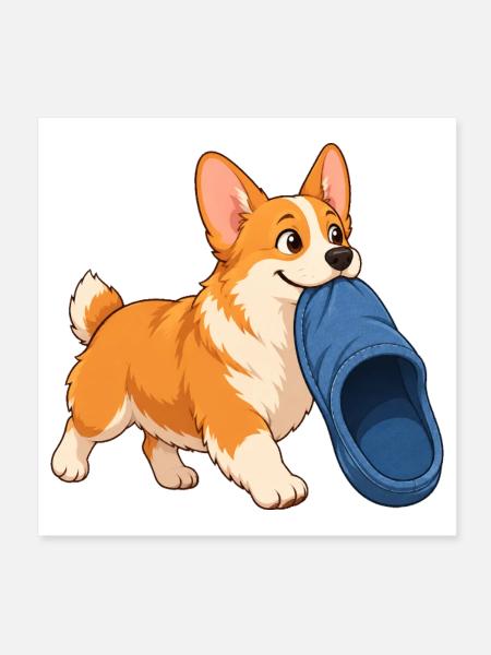 Corgi-Hausschuhdieb - Poster 20x20 cm - Weiß - Vorne