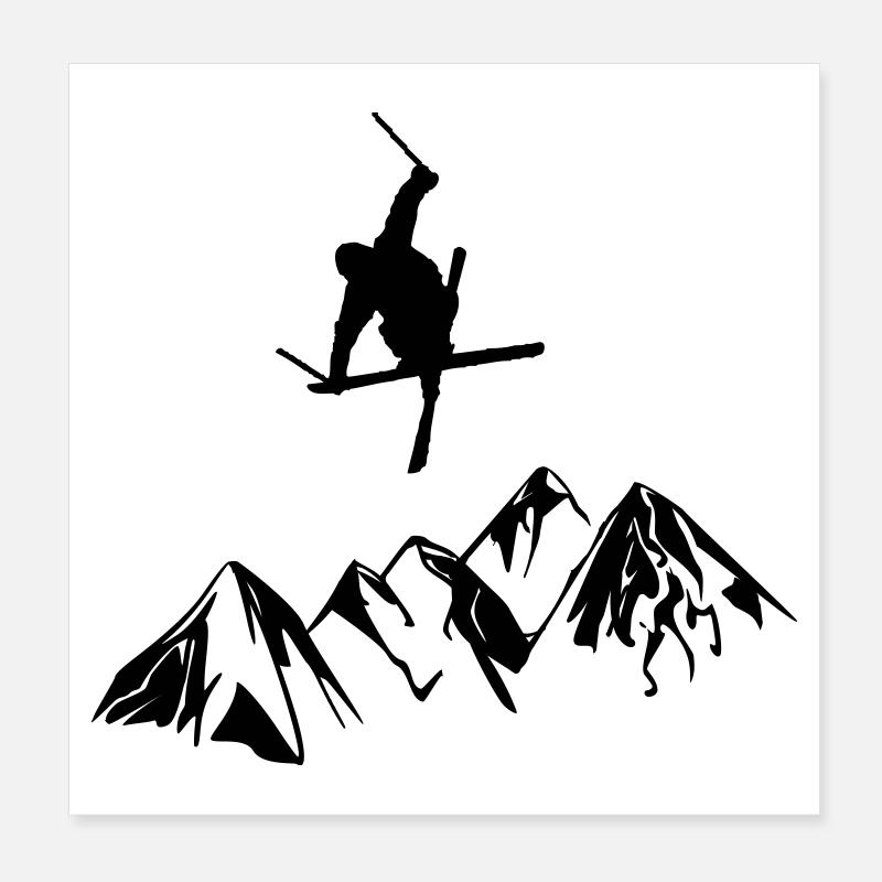 Berge mit Skifahrer Poster 20x20 cm