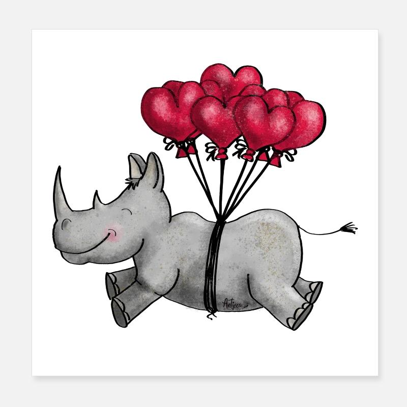Fliegendes Nashorn - Poster 20x20 cm - Weiß