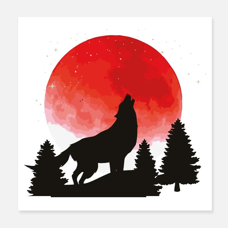 Wolfsruf am roten Mond Poster 20x20 cm