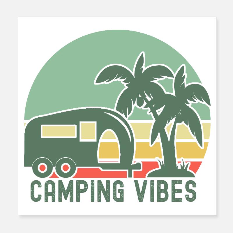 Illustration de l’ambiance du camping rétro Poster 20 x 20 cm
