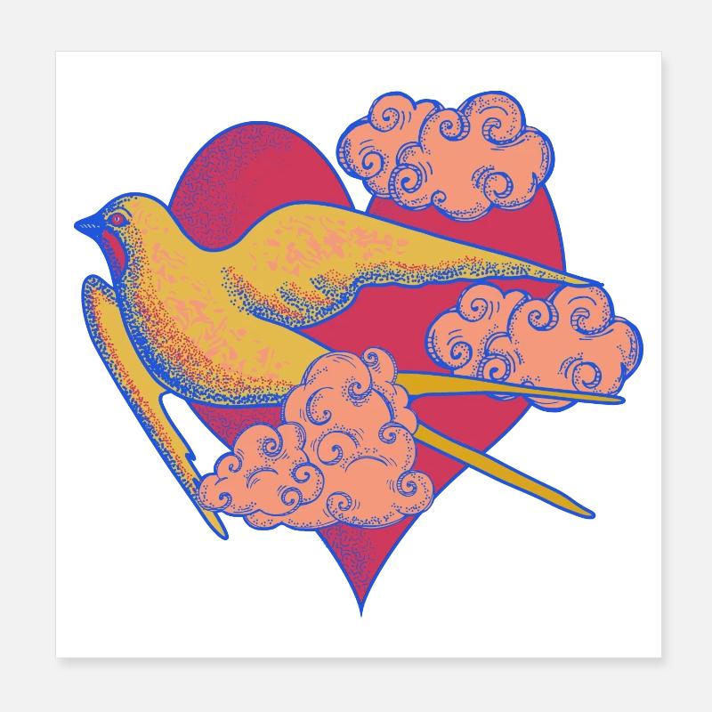 Herzvogel im Pop-Art Stil Poster 20x20 cm