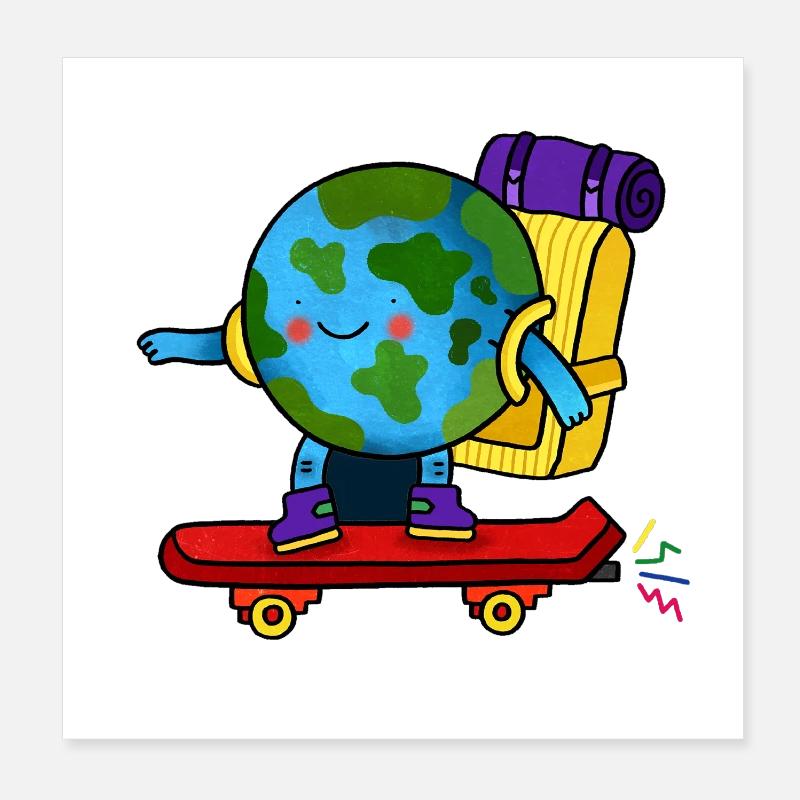 Skater Earth Backpack Poster 8" x 8" (20x20 cm)