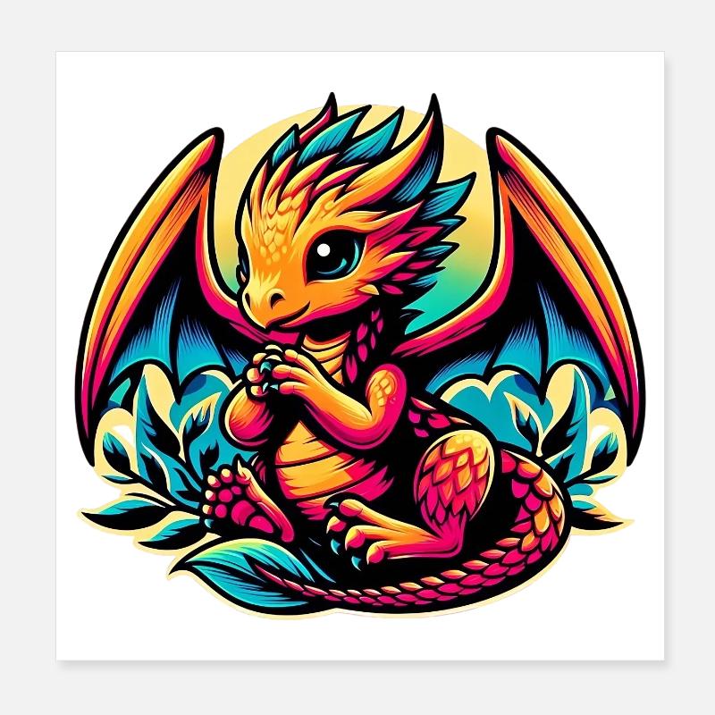 Baby-Drache - Poster 20x20 cm - Weiß