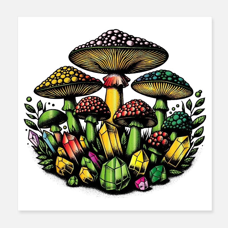 magical mushrooms and crystals Poster 8" x 8" (20x20 cm)