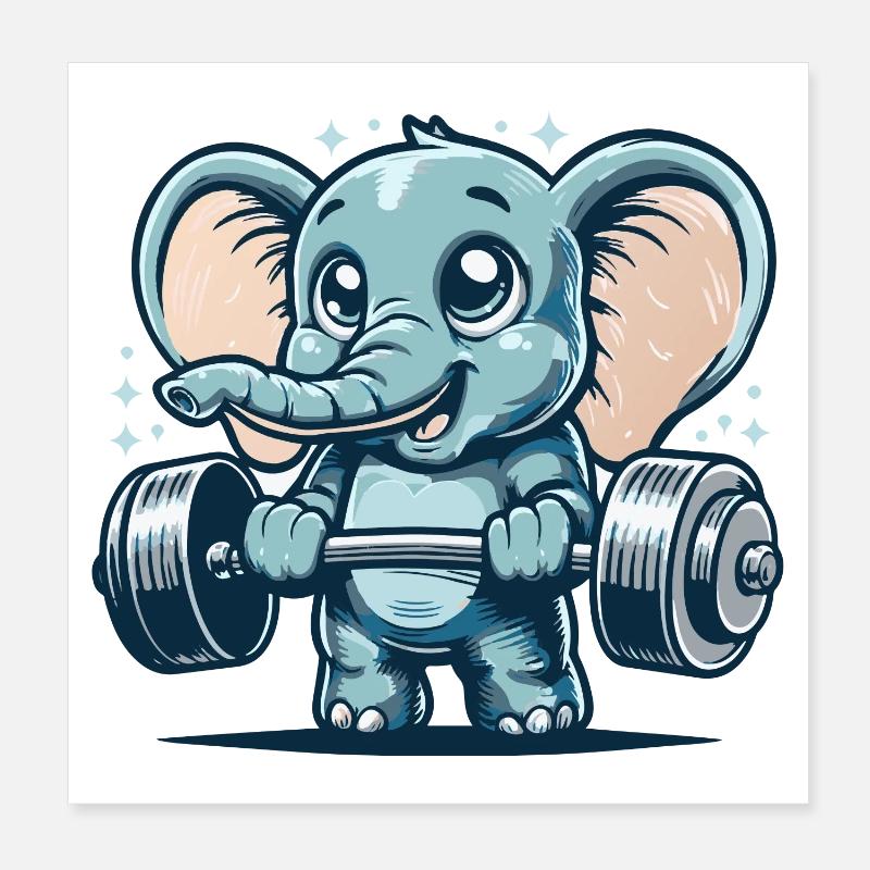 Cute cartoon elephant doing strength training Poster 8" x 8" (20x20 cm)