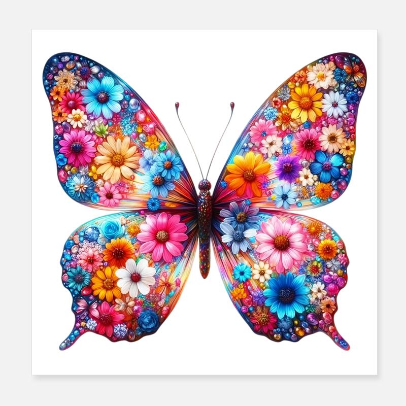Papillon décoré de fleurs Poster 20 x 20 cm