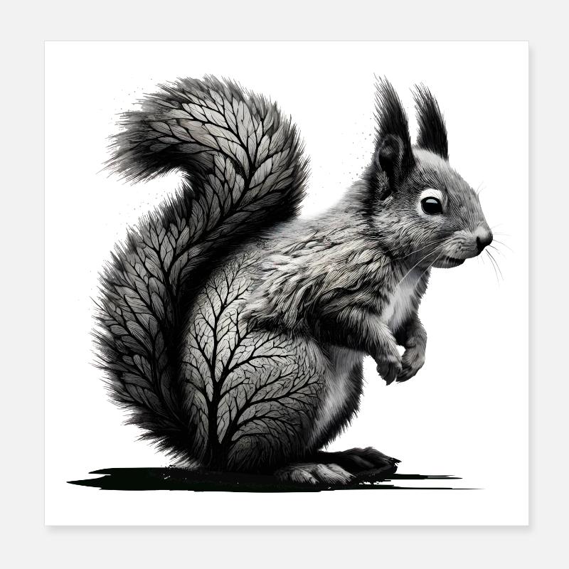 Wood Squirrel – Artistic Nature Illustration Poster 8" x 8" (20x20 cm)