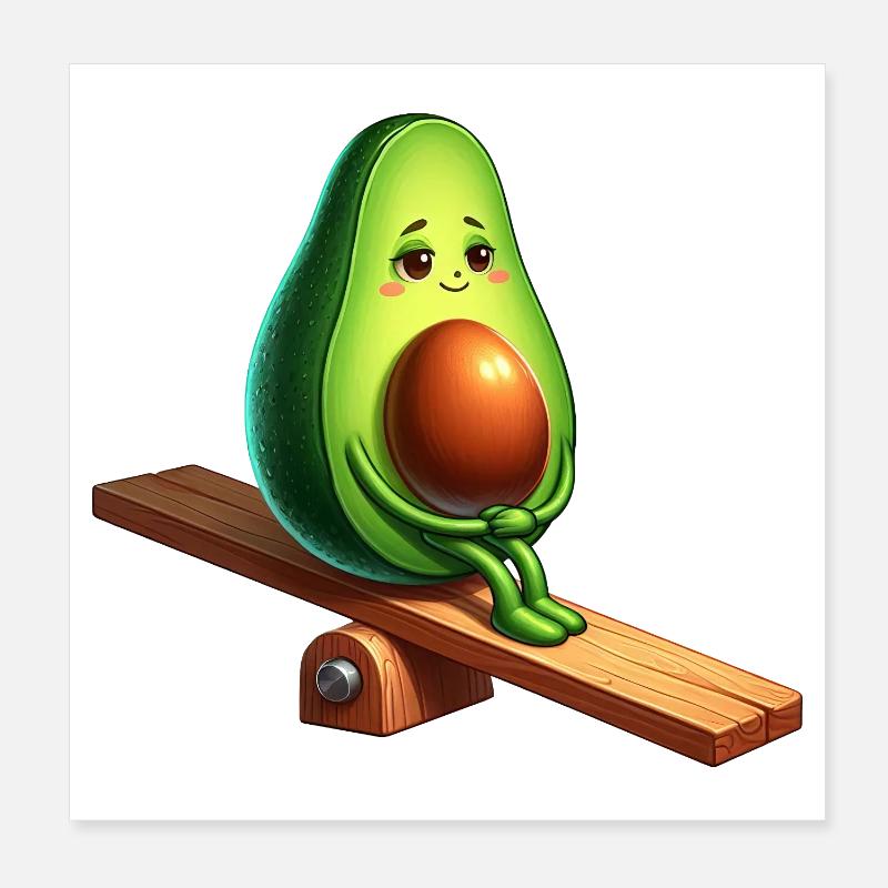 Avocat mignon balançoire terrain de jeu bande dessinée végétalien Poster 20 x 20 cm