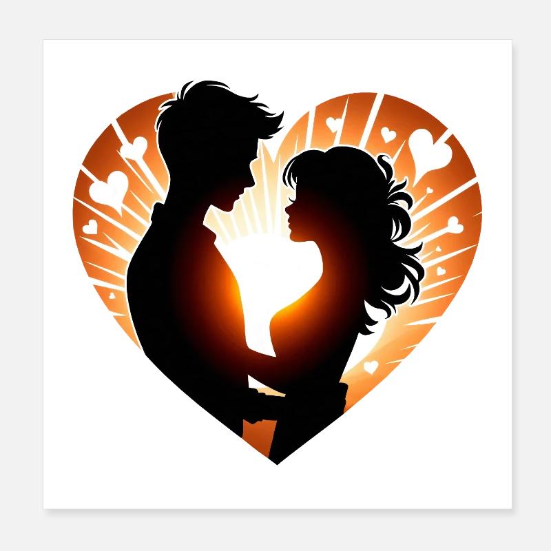Romantic Silhouette Heart Design Poster 8" x 8" (20x20 cm)