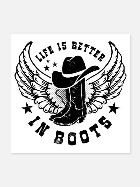 Life is better in boots - Linedance - Country Fan - Poster 20x20 cm - Weiß - Vorne