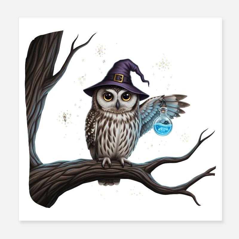 Magic owl with witch hat and magic bottle Poster 8" x 8" (20x20 cm)