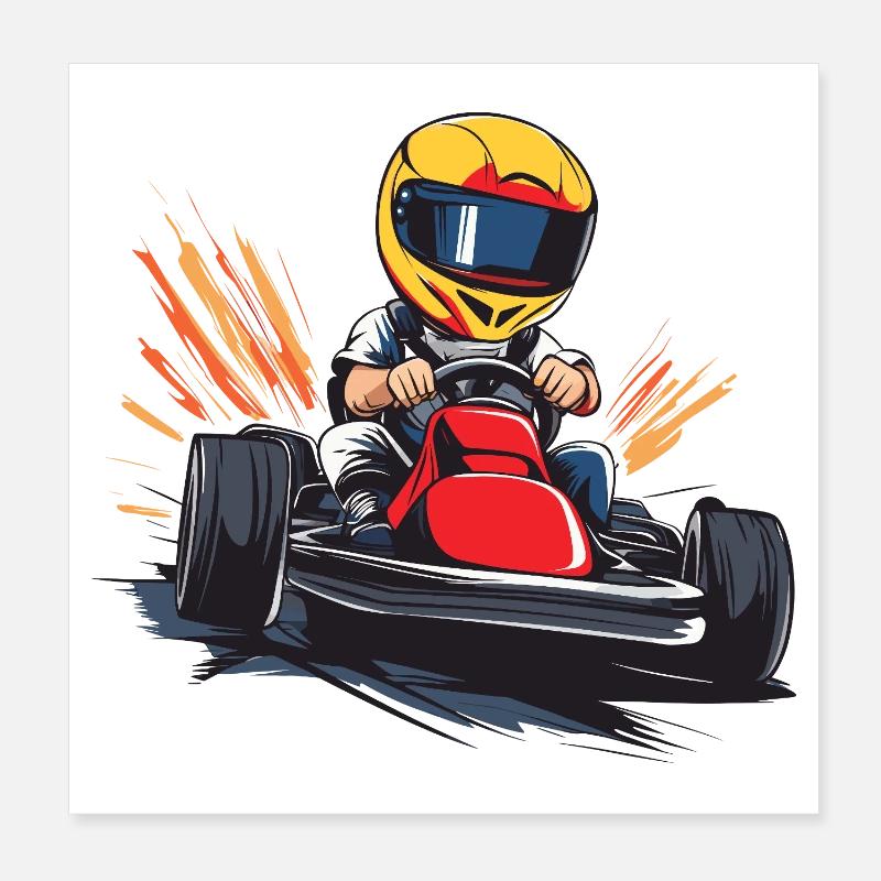 Dessin animé de pilote de course Poster 20 x 20 cm