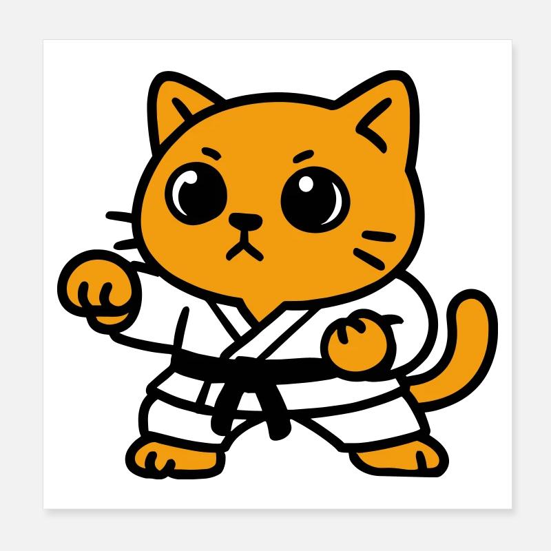 Combattant chat en costume de karaté Poster 20 x 20 cm