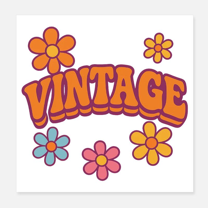 Vintage Floral Retro Design Poster 8" x 8" (20x20 cm)