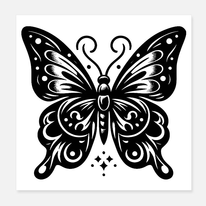 Monochrome Stylized Butterfly Poster 8" x 8" (20x20 cm)